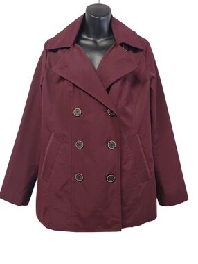 Marc New York Andrew Marc Burgundy Hooded Trench Coat Jacket Sz S Double Breast